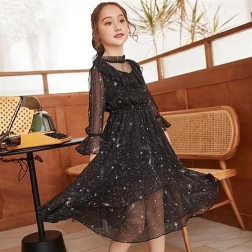Summer Teenage Girls Dresses Puff Sleeve Lace Tulle Dress for Princess Girls Sequin Party Vestidos Dresses for Children Clothes