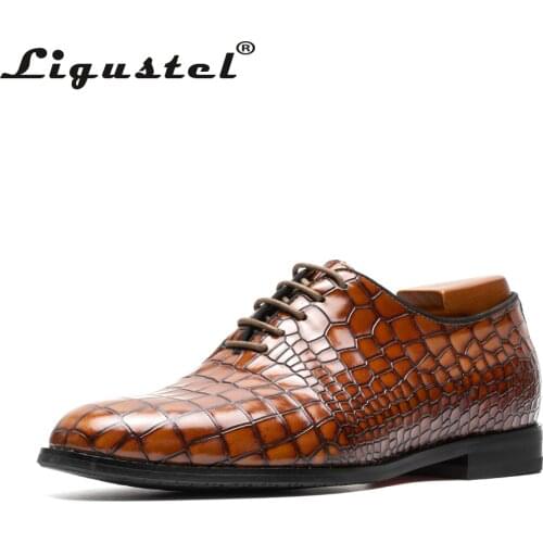Ligustel Mens Derss Shoes High Quality Crocodile Leather Handmade Red Bottom Oxdfords Shoes Business Formal Wedding Party Shoes