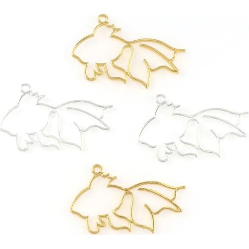 Fashion Gold Sliver Cute Goldfish Metal Hollow Frame Pendant Charm Bezel Setting DIY Cabochon Setting UV Resin Charm 2PC
