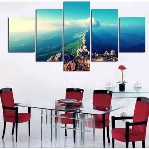 5 Panel Canvas Painting By Machine Modular Cuadros Decoracion Nature And Modern City Landscape Wall Pictures For Living Room