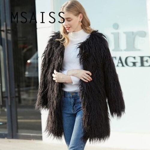 MSAISS 2018 Fashion Elegant Long Faux Fur Coat Chic Fluffy Fake Fur Jacket Female Thicken Warm Winter Jackets Outerwear