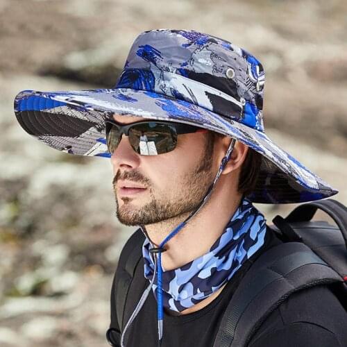 Outdoor Hiking Mens Cap Male Sunshade Summer Caps Fishing Sun-proof Breathable Foldable Big Wide Brim Mens Panama Bucket Hat