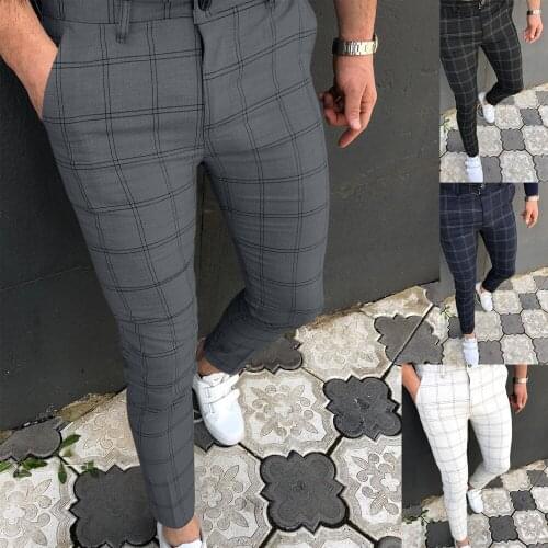 Men Chinos Trousers Skinny Super Stretch Chino Pants Slim Fit Mens Casual Pant Plaid Elastic Waist London Fashion Track Pants
