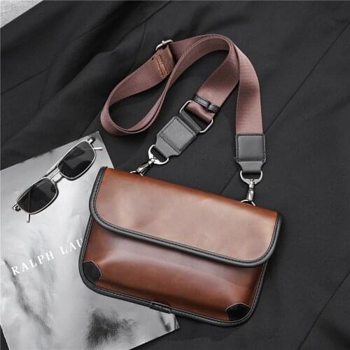 Mens Crazy Horse Pu Satchels Messenger Bags Small Brown PU Leather Crossbody Bags for Men Shoulder Bags New Fashion 2021