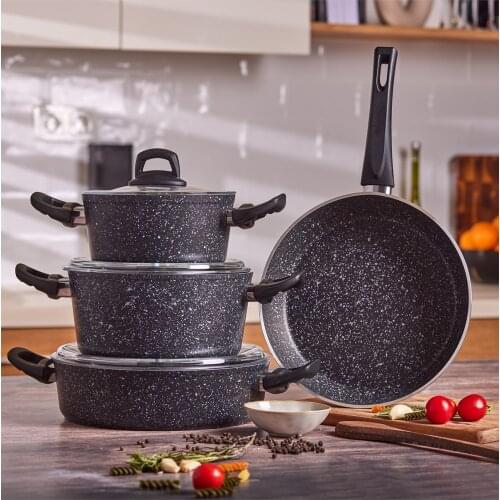 7 piece Black Granite Cookware Set Dinnerware Kitchen Living Room