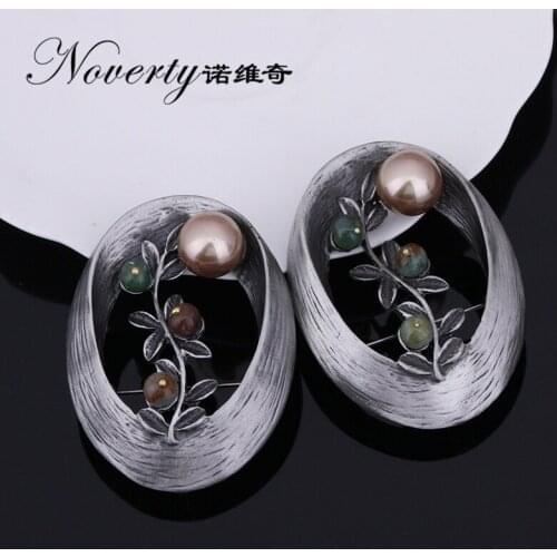 2019 New Fashion Vintage Zinc Alloy Oval and Pearl Brooch Scarf Buckle Accessories for Women Party Gifts