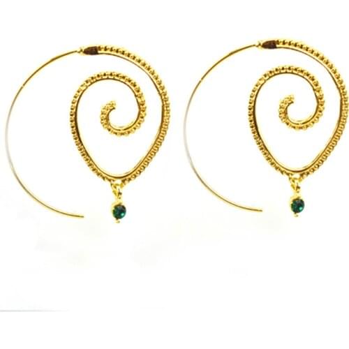 Koreas New Oval Spiral Earrings Exaggerated Whirlpool Gear Shaped Green Diamond Retro Earrings Womens Jewelry