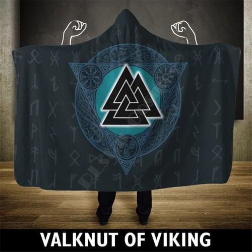 Viking Hooded Blanket Valknut Viking Blanket Adult colorful child Sherpa Fleece Wearable Blanket Microfiber Bedding