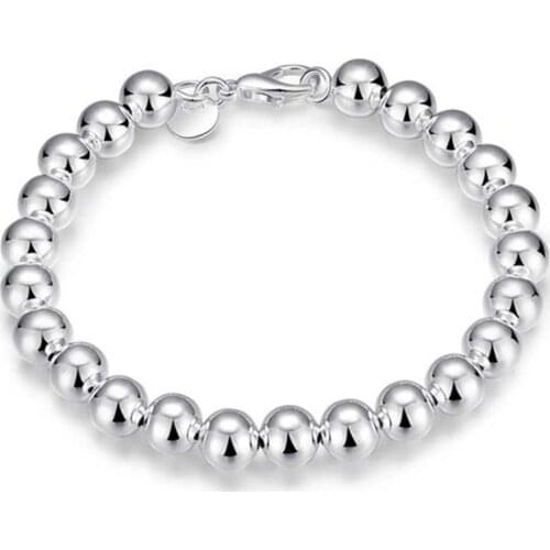 Top Quality Men Jewelry Wholesale Silver Plated Charm Bracelets & Bangles For Women men 20cm String Beads Ball Rope Pulseira