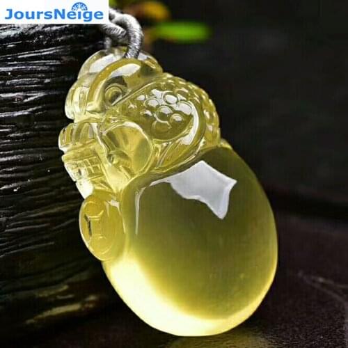 Wholesale Yellow Natural Crystal Pendants Carved Golden Toad ball Pendant Sweater Chain Necklace for Women Men Gift Jewelry