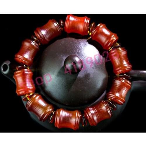 Natural Tibetan sheep horn, barrel shaped red bamboo beads, bracelet, national wind angle carving handicraft ornaments