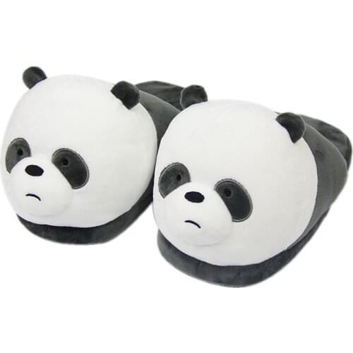 2020 New Cartoon Panda Cotton Slippers Couples Winter Warm Flock Plush Slides Cute Animals Soft Light Female Flip Flops