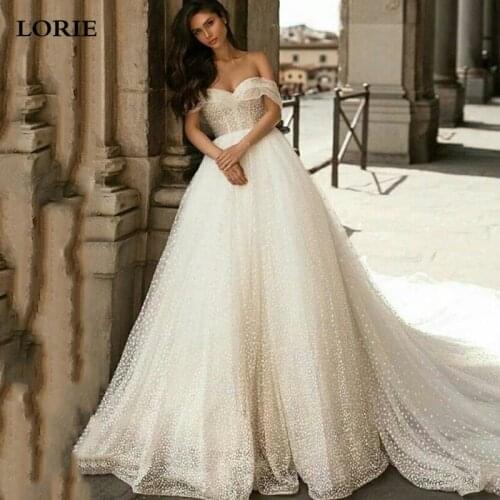LORIE Boho Wedding Dress 2020 Off the Shoulder Glitter Tulle A-Line Princess Wedding Gowns Bridal Dress vestido de noiva