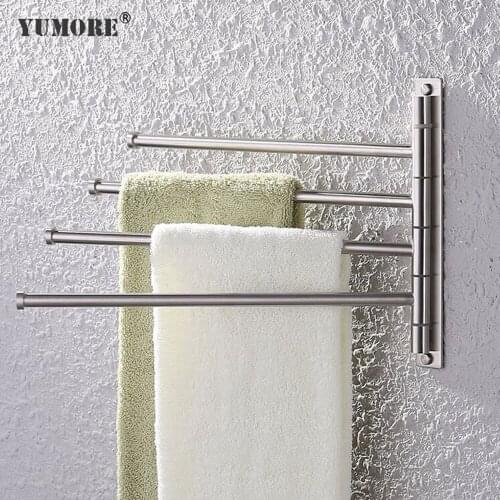 YUMORE Bathroom Towel Rack Rotating Towel Holder Bar Wall Mounted Towel Rail Holder Stainless Steel 4 Swivel Rack for Bathroom