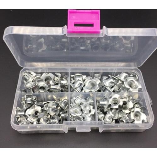 90pcs/set Four Pronged T Nuts Blind Inserts Nut M3 M4 M5 M6 M8 Nuts Fastener Hardware for Wood Furniture