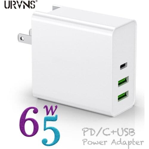 URVNS 65W USB C PD Charger 3 Port USB Wall Adapter for MacBook iPad Pro Nintendo Switch Pixel, iPhone 11 X XS 8, Galaxy S9 S9