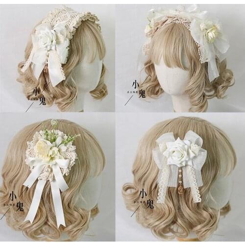 Lvory Lolita Flower Wedding Kawaii Princess Hair Band Soft Girl Cute Lace Bow KC Headband Hairpin Cosplay Tea Party Accessories