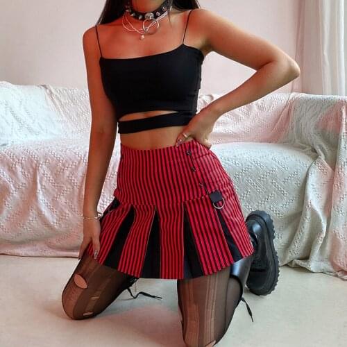 Womens Sexy Contrast Color Skirt High Waist Stripe Star Printing Short Dress Casual Wrinkle Zipper Party Dancing Formal Skirt