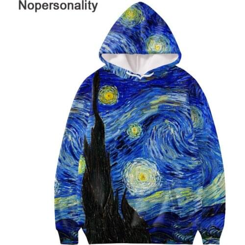 Nopersonality Autumn /Winter Hoodie Women Star and Moon Print Sweatshirt Hoodies Pullovers Long Sleeved Clothing with Pocket