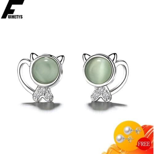 BaliJelry Trendy Women Earrings 925 Silver Jewelry Accessory Cat Shape Zircon Gemstone Stud Earring for Wedding Engagement Party