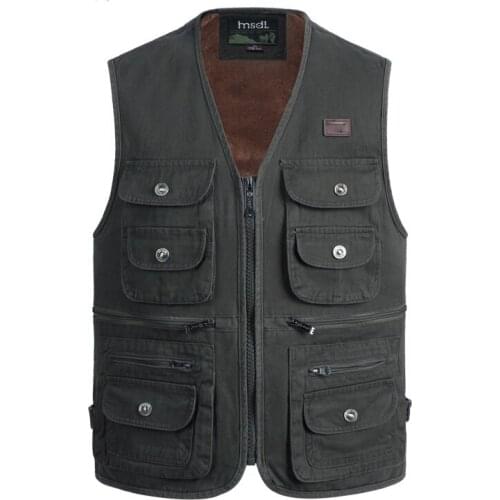 Fleece Winter Vest Mens Multi Pockets Spring Autumn Waistcoat Photographer Fishing Casual Warm Sleeveless Jacket Plus Size 4XL