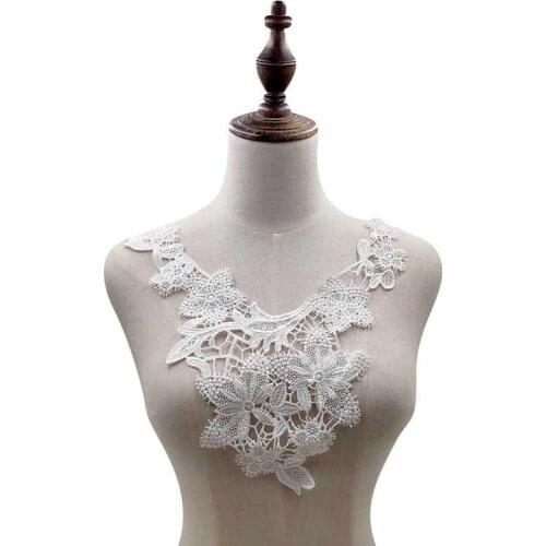 1Pcs Costume Decoration Accessories White Fine Venise Lace Fabric Dress Applique Blouse Sewing Trims DIY Neckline Collar