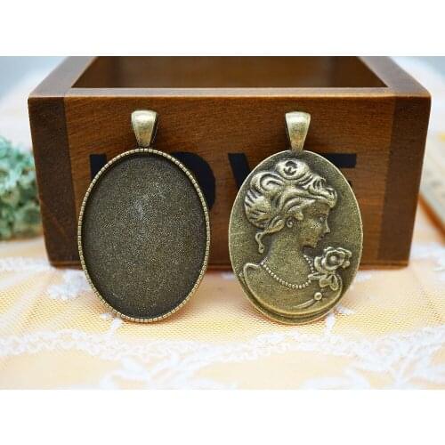 1PCS/lot inner size 30MM x 40MM Oval Metal cabochons Base for making necklace jewelry used on leather cord Pendant Tray supply