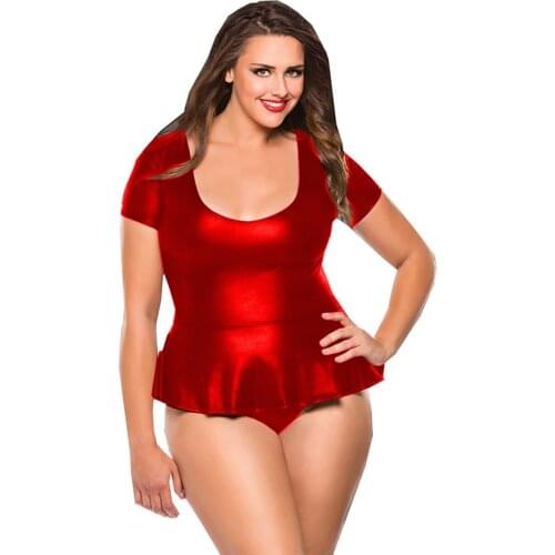 19 Color Shiny Metallic Ruffle Trim Bodysuit Lady Night Clubwear Sexy Faux Leather Dancing Leotard Short Sleeve Low Cut Bodysuit