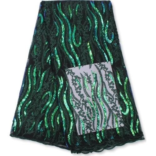 5 Yards Soft Green African Lace Fabric 2021 French Tulle High Quality Sequin Embroidery Nigerian Wedding Robe Sewing Material