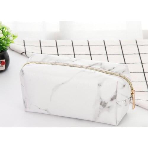 Large Capacity Marble Travel Cosmetic Storage Pouch Faux Leather Makeup Bag