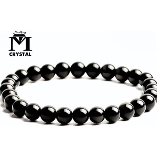 Natural Black Obsidian Beaded Stretch Bracelets Stone For Man Woman Round Classic Bracelets&Bangle Lucky Jewelry