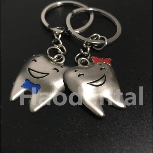 2pcs Cartoon Teeth Keychain Dentist Decoration Key Chains Stainless Steel Tooth Model Shape Dental Clinic Gift free shipping