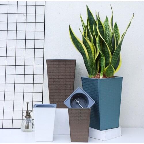Gardening Potted Plants Brick Pattern Flowerpot Imitation Metal Plastic Flower Pot Square And Tall Type