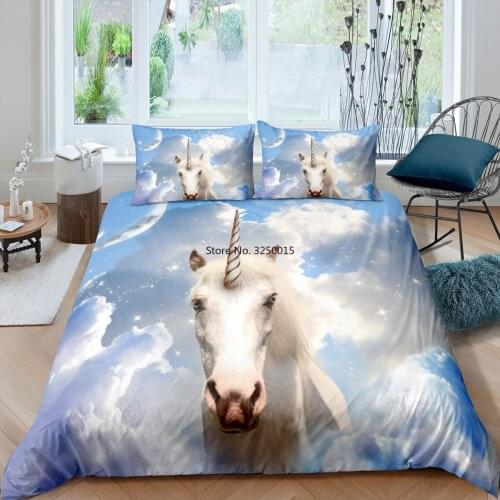 Unicorn Bedding Sets Lovely Duvet/Quilt Cover Set Pillowcase King Queen Single Size for Kids Girls Boys Dormitory Adornment