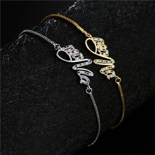 Elegant Mothers Day Gift Statement MaMa Letter Name Charm Bracelets Adjustable Copper Cubic Zirconia Jewelry Gift for Women