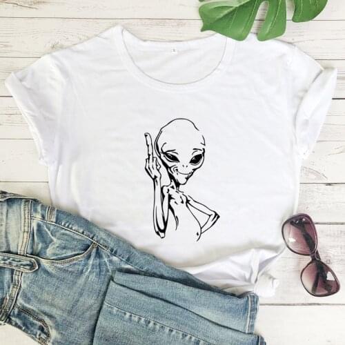 Funny Alien Middle Finger T-shirt Scary Women Outer Space Graphic Tee Shirt Top Trendy UFO Lover Gift Tshirt Camiseta