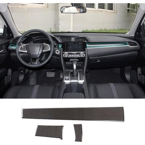 Car Interior Carbon Fiber Central Control Instrument Decoration 3D Sticker Cover Trim Accessories For Honda Civic (FC/FK) 16-20