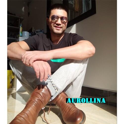 Top Quality Genuine Leather Shoes Men Martens Boots Fashion High Top Motorcycle Stylish Drop Shipping Shoes Store Reality Show