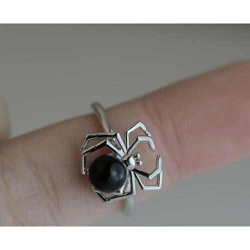 2019 New Silver Color Spider Ring For Women Silver Color Unique Ring Natural Black Stone Ring Trendy Party Fashionable Jewelry
