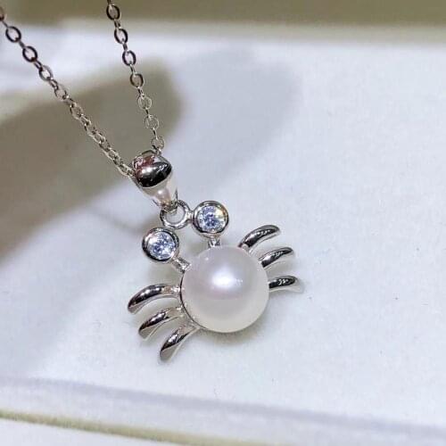 Crab Style 925 Sterling Silver Pendant Base Mountings Findings Womens Parts for Oyster Edison Pearl Coral Jade Beads Stones