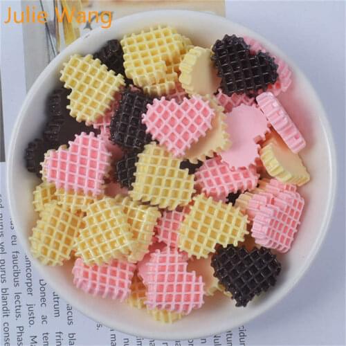 Julie Wang 20PCS Resin Heart Shape Waffle Cake Food Charms Pendants Phone Home Decor Findings Jewelry Making Accessory