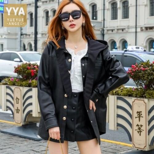 New Fashion Women Hoody Sheepskin Genuine Leather Jacket Casual Outwear Coat Single Breasted Spring Autumn Loose Bowknot Jackets