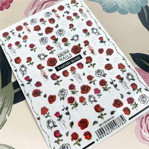 MG180308-04 Red rose flower Watercolor flower Embroidery flower 3D Back glue Nail decal Nail sticker Nail decoration Nail art