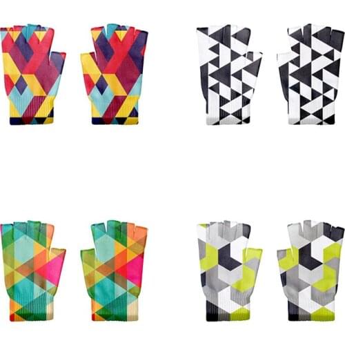 Fashion Color Grid Pattern Womens Half-Finger Gloves Girl Spring Leisure Wrist Fingerless Gloves Men Women Sport Guantes