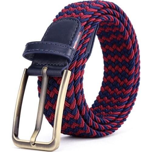 TJ-TianJun Mens Elastic Woven Belt Women Gold Pin Buckle Rubber Waistband Casual Easy Matching Multicolor Adjust Length Freely