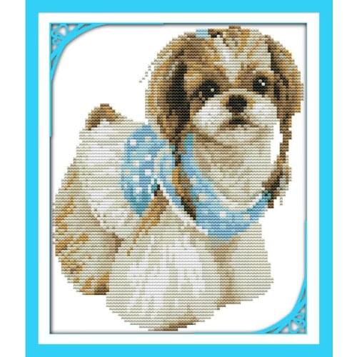 Joy Sunday A Lady Dog Cross Stitch Pattern Handmade Craft Painting Needlework Embroidery Kit Cross Stitching Set for Home Decor