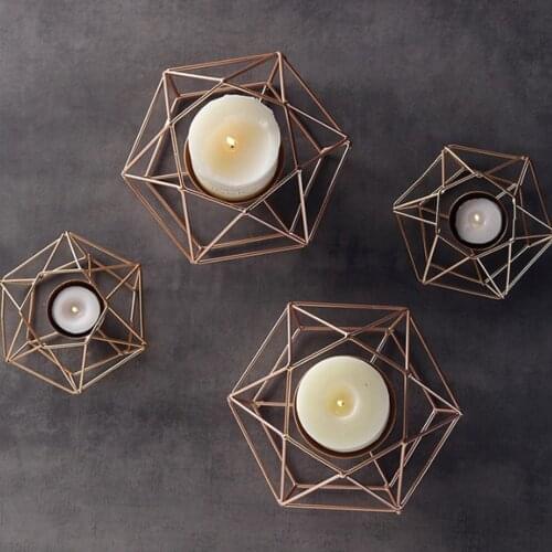 Set of 10pcs 3D Geometric Design Rose Gold Metal Tealight Candle Holder Vase Tabletop Centerpiece Wedding Party Decors Rose Gold