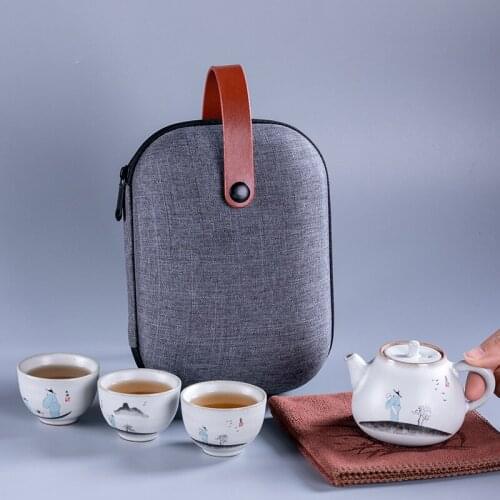 Portable Ruyao Express Travel One Pot Three Cups of Kungfu Ceramic Teaware Set Office Business Gifts
