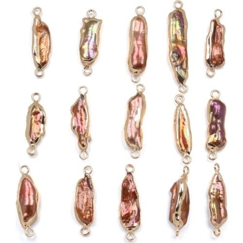 6x25-5x22mm Natural Freshwater Cultured Orange Pearl Irregular Long Pearl Connector DIY Decorative Jewelry