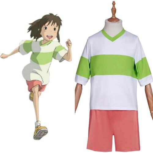 Spirited Away-Ogino Chihiro Cosplay Costume T-shirt Shorts Outfits Halloween Carnival Suit